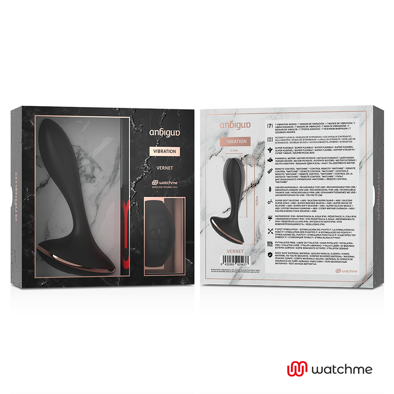 ANBIGUO - WATCHME FJERNBETJENING VIBRATOR ANALPLUG VERNET