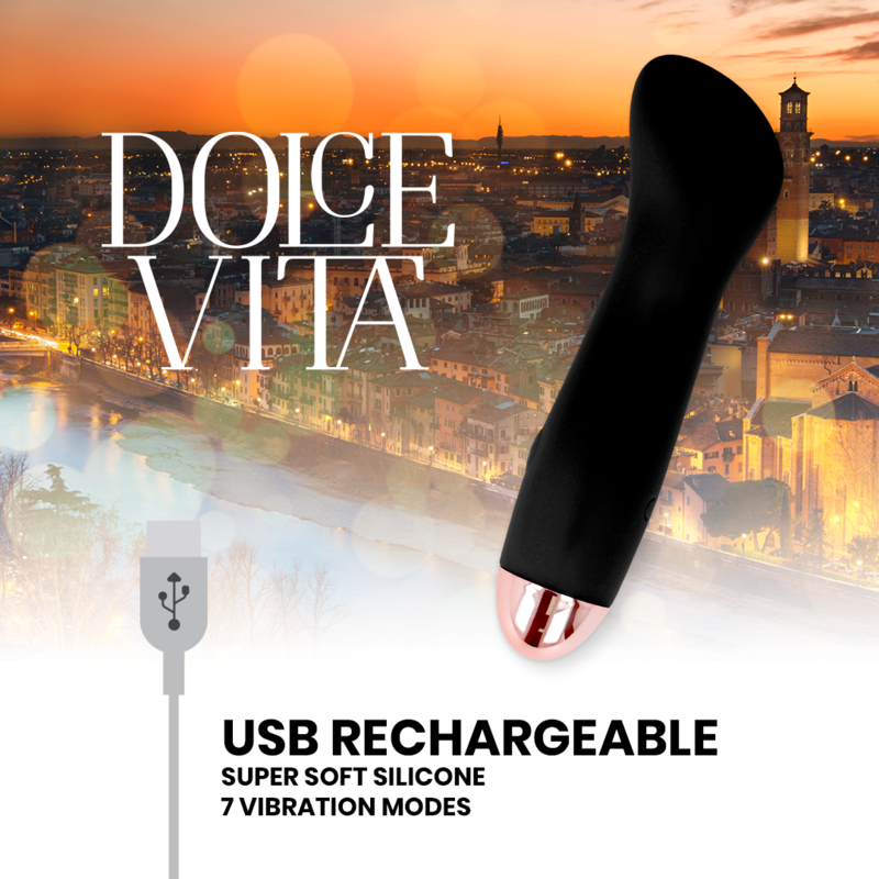 DOLCE VITA - GENOPLADELIG VIBRATOR ONE SORT 7 HASTIGHEDER