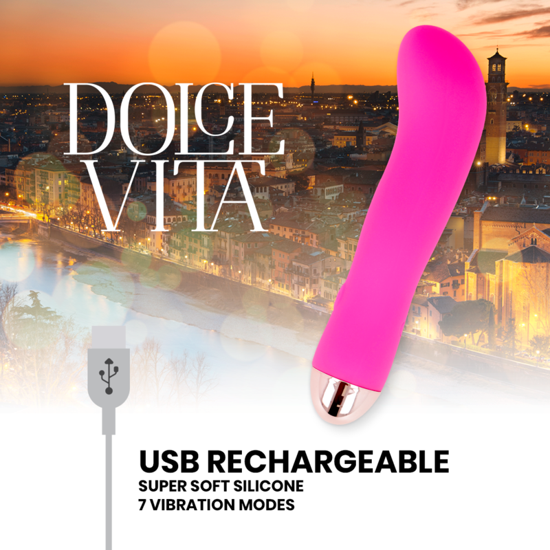 DOLCE VITA - GENOPLADELIG VIBRATOR MED TO LYSERADE 7 HASTIGHEDER
