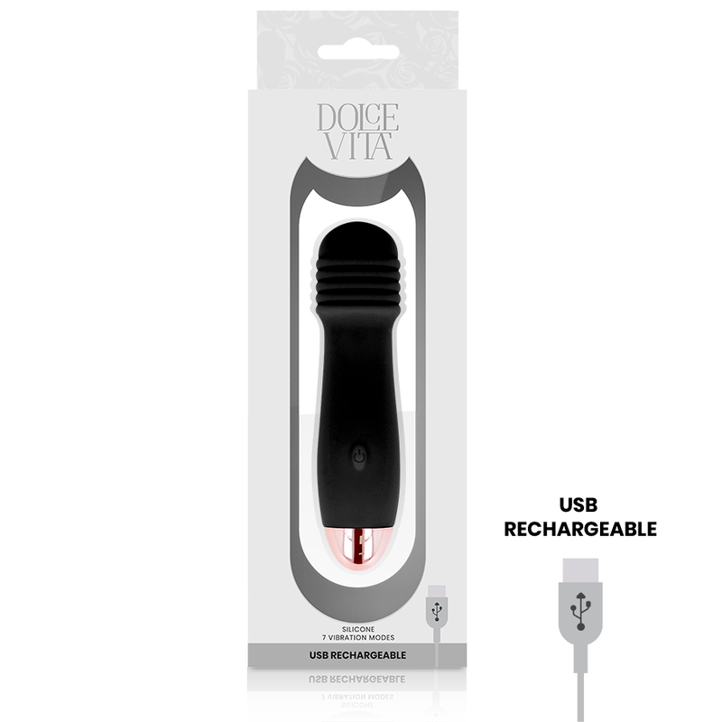 DOLCE VITA - GENOPLADELIG VIBRATOR MED TRE SORT MED 7 HASTIGHEDER