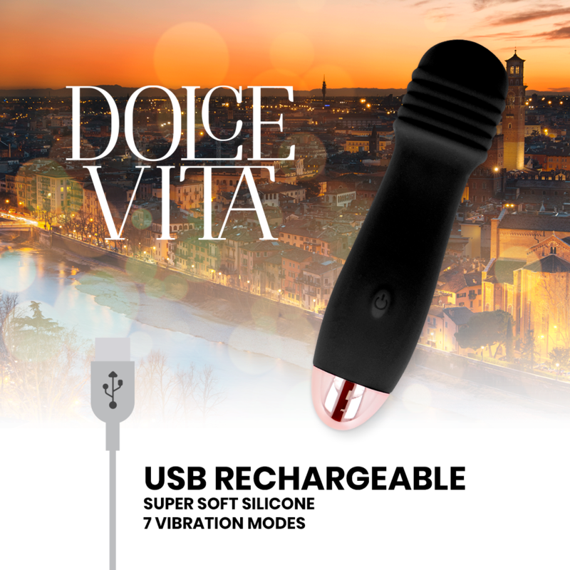 DOLCE VITA - GENOPLADELIG VIBRATOR MED TRE SORT MED 7 HASTIGHEDER