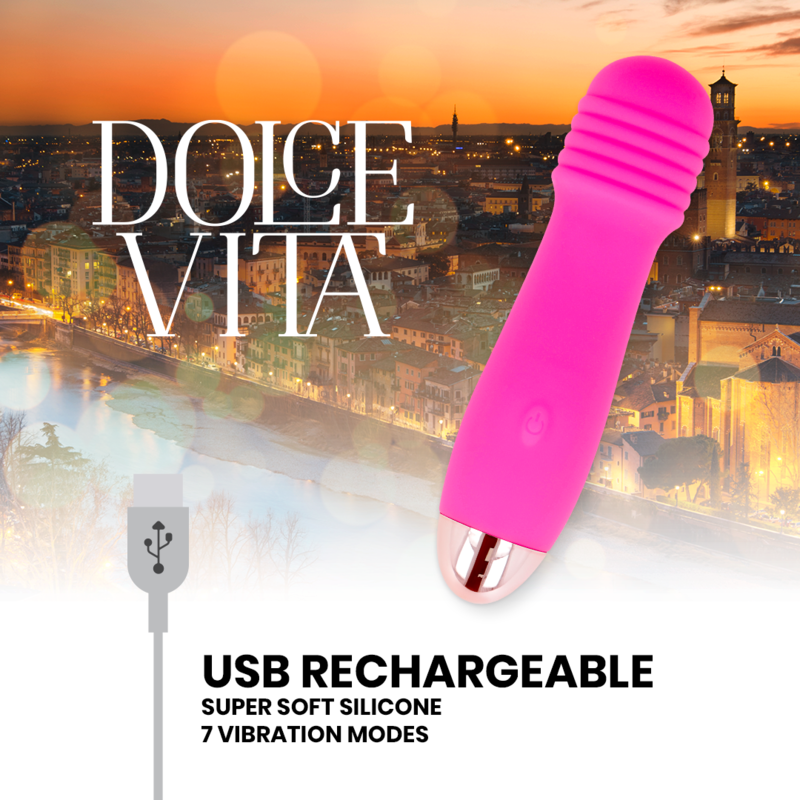 DOLCE VITA - GENOPLADELIG VIBRATOR MED TRE LYSE OG 7 HASTIGHEDER
