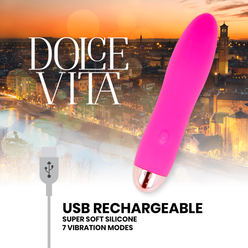 DOLCE VITA - GENOPLADELIG VIBRATOR MED FIRE LYSE OG 7 HASTIGHEDER