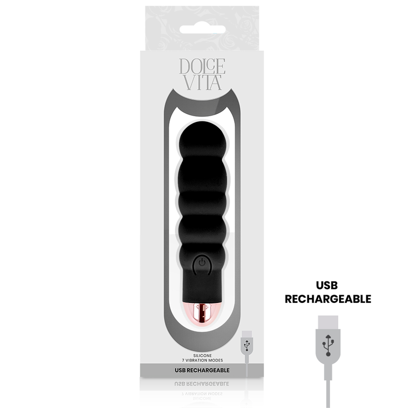 DOLCE VITA - GENOPLADELIG VIBRATOR SEKS SORT 7 HASTIGHEDER