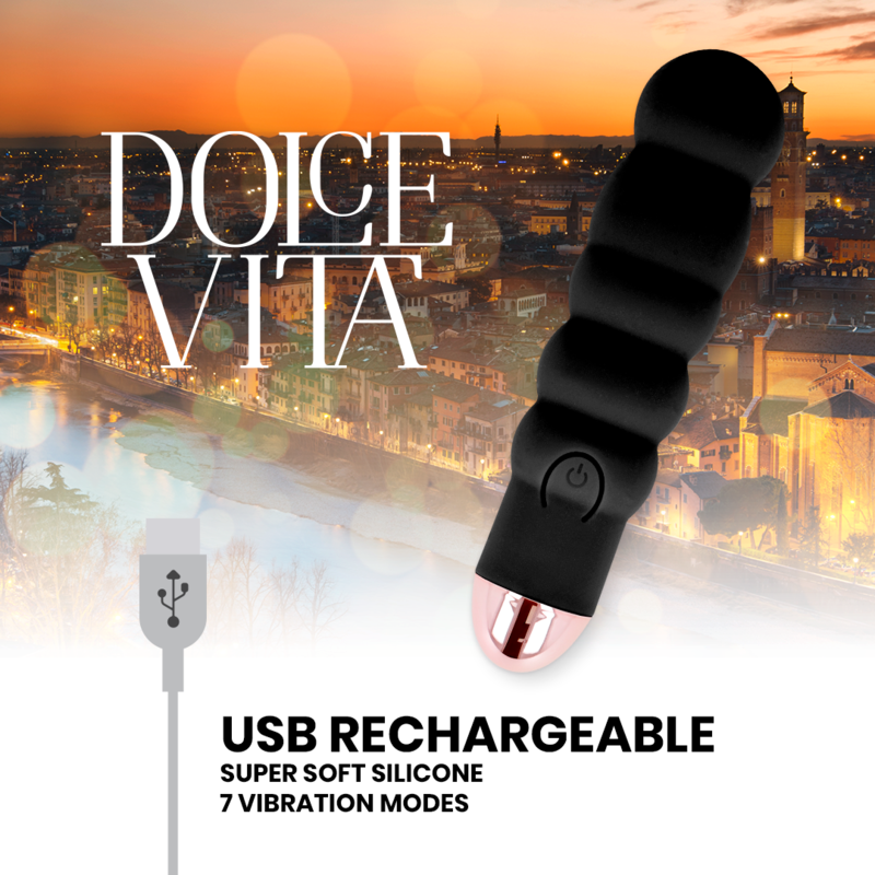 DOLCE VITA - GENOPLADELIG VIBRATOR SEKS SORT 7 HASTIGHEDER