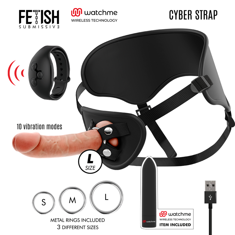 FETISH UNDERSODIG CYBER STRAP - SELE MED DILDO OG KUGLEFJERNBETJENING WATCHME L-TEKNOLOGI