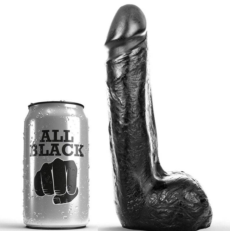 ALL BLACK - BLØD SORT REALISTISK DILDO 20 CM