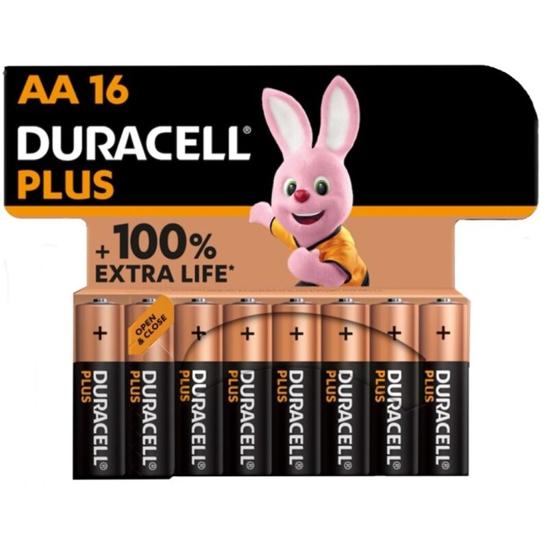 DURACELL - PLUS POWER 100 ALKALINE BATTERIER AA LR6 16 ENHEDER