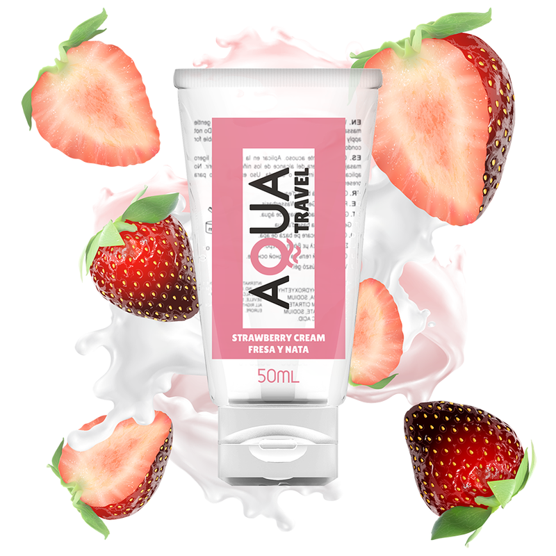 AQUA TRAVEL - JORDBÆRCREMESMAG VANDBASERET GLIDEMIDDEL - 50 ML