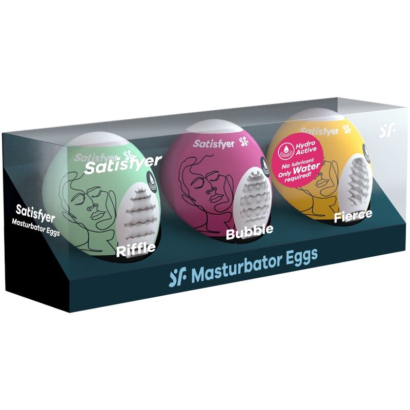 SATISFYER - 3 MASTURBATOR ÆG RIFFLE, BUBBLE & FIERCE