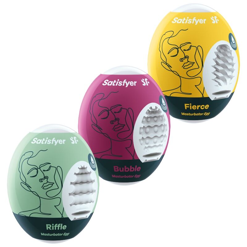 SATISFYER - 3 MASTURBATOR ÆG RIFFLE, BUBBLE & FIERCE
