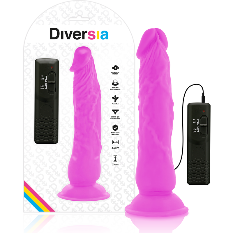 DIVERSIA - FLEKSIBEL VIBRERENDE DILDO LILLA 21 CM -O- 4,9 CM