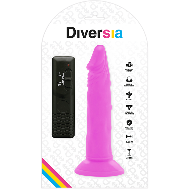 DIVERSIA - FLEKSIBEL VIBRERENDE DILDO LILLA 23 CM -O- 4,3 CM