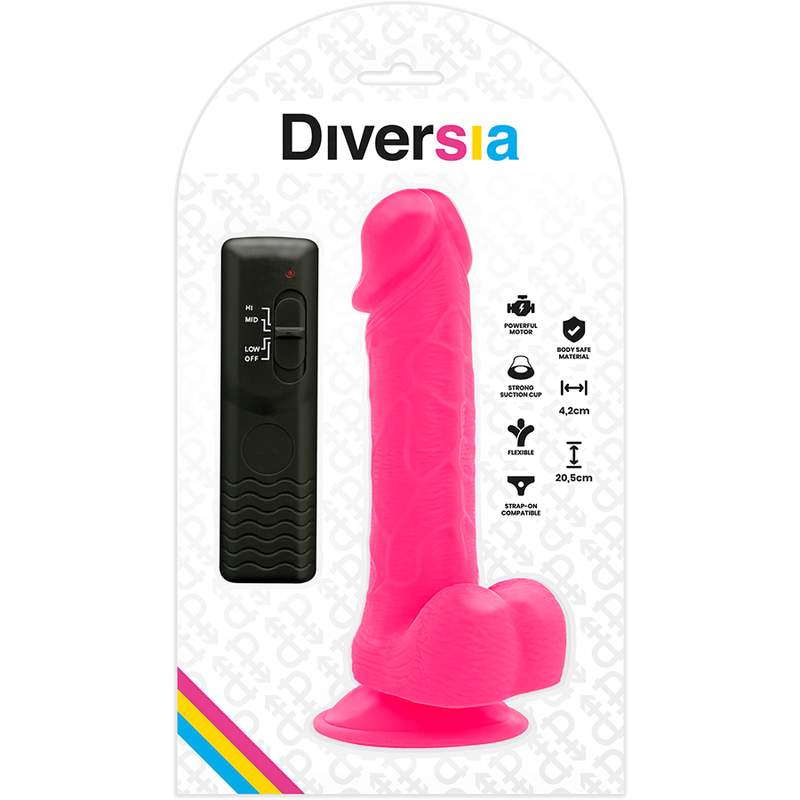 DIVERSIA - FLEKSIBEL VIBRERENDE DILDO PINK 20,5 CM -O- 4,2 CM