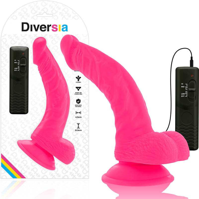 DIVERSIA - FLEKSIBEL VIBRERENDE DILDO PINK 21,5 CM -O- 4,5 CM