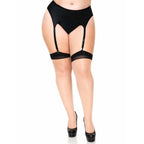 LEG AVENUE - PLUS LYCRA TRANSPARENT 2-TONET LÅRHØJT SKO MED BAGSØM OG CUBANSK HÆL