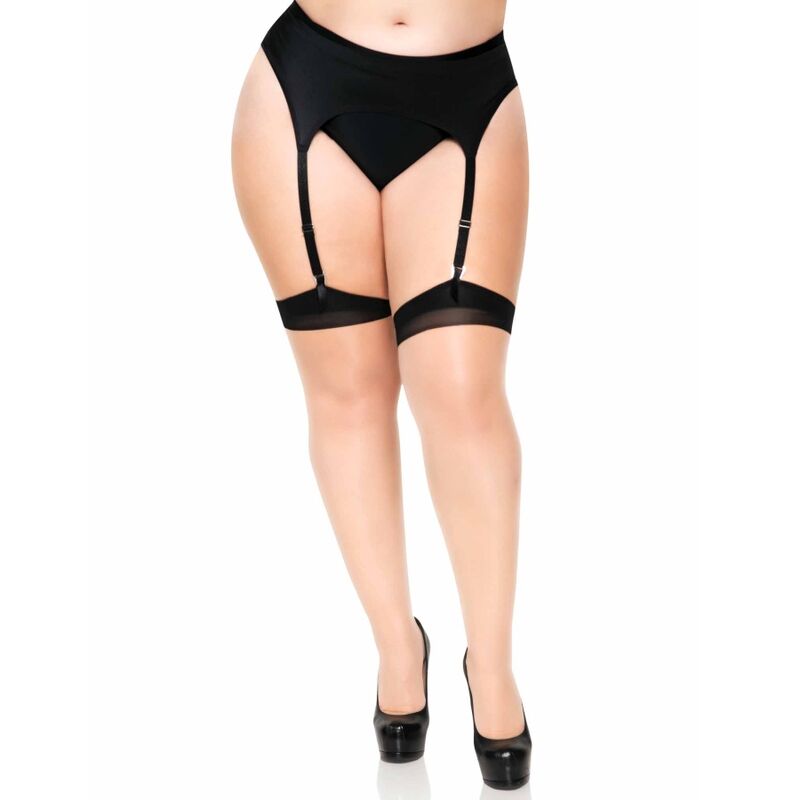 LEG AVENUE - PLUS LYCRA TRANSPARENT 2-TONET LÅRHØJT SKO MED BAGSØM OG CUBANSK HÆL