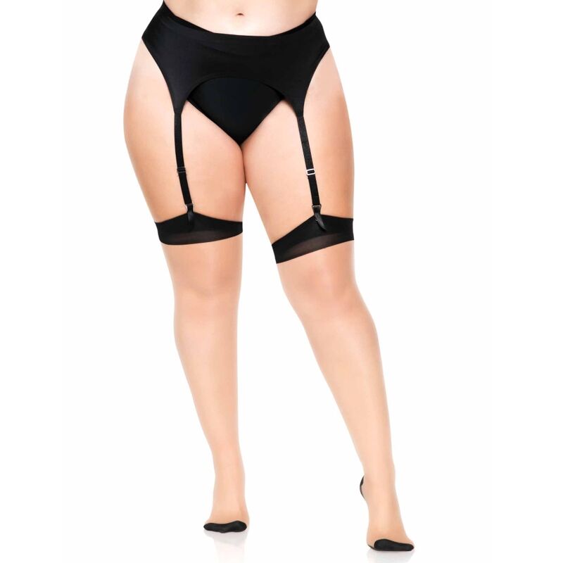 LEG AVENUE - PLUS LYCRA TRANSPARENT 2-TONET LÅRHØJT SKO MED BAGSØM OG CUBANSK HÆL