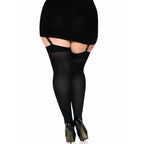 LEG AVENUE - SORTE NYLON LÅRHØJDE MED SORT SLØYFE PLUS SIZE