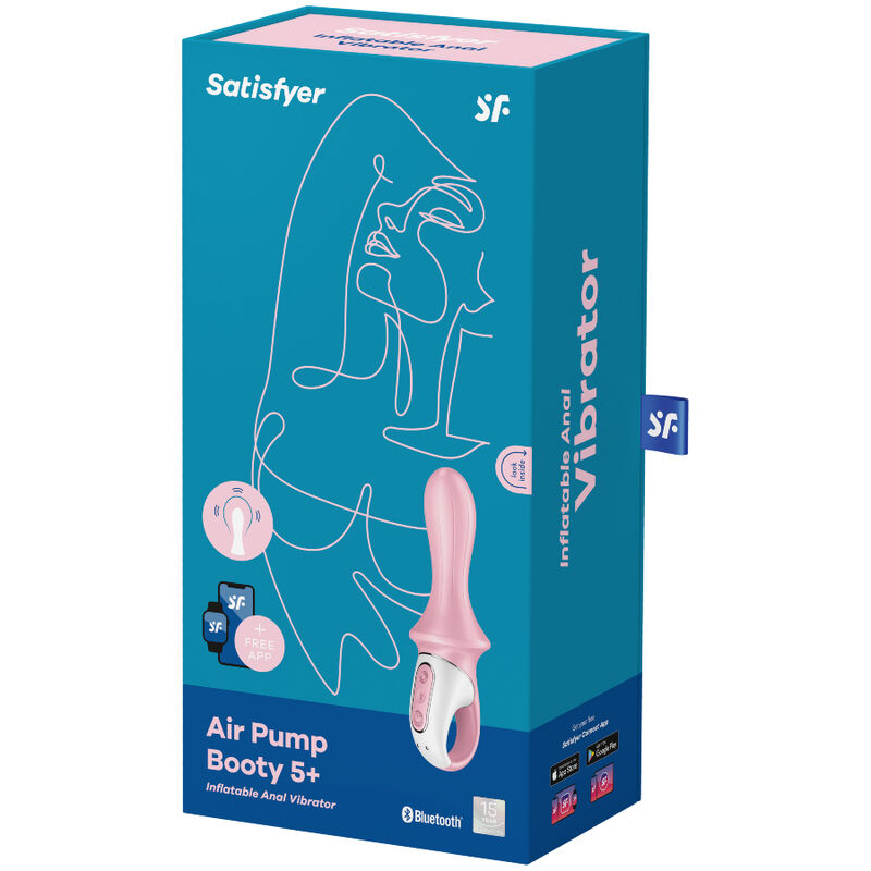 SATISFYER - LUFTPUMP BOOTY 5+ OPPUSTELIG ANALVIBRATOR LYSERØD
