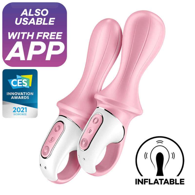 SATISFYER - LUFTPUMP BOOTY 5+ OPPUSTELIG ANALVIBRATOR LYSERØD
