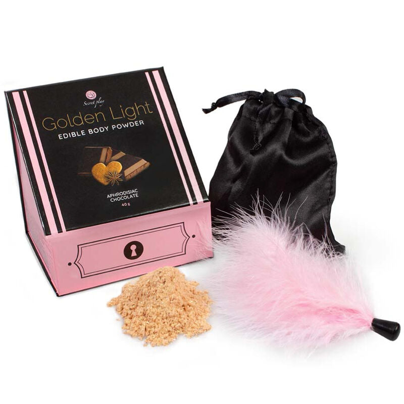 SECRETPLAY - GOLDEN LIGHT KIT AFRODISIAKUM CHOKOLADE SPISELIGT PULVER & FJER