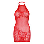 LEG AVENUE - RHINESTONE HALTER MINI DRESS ONE SIZE - RED