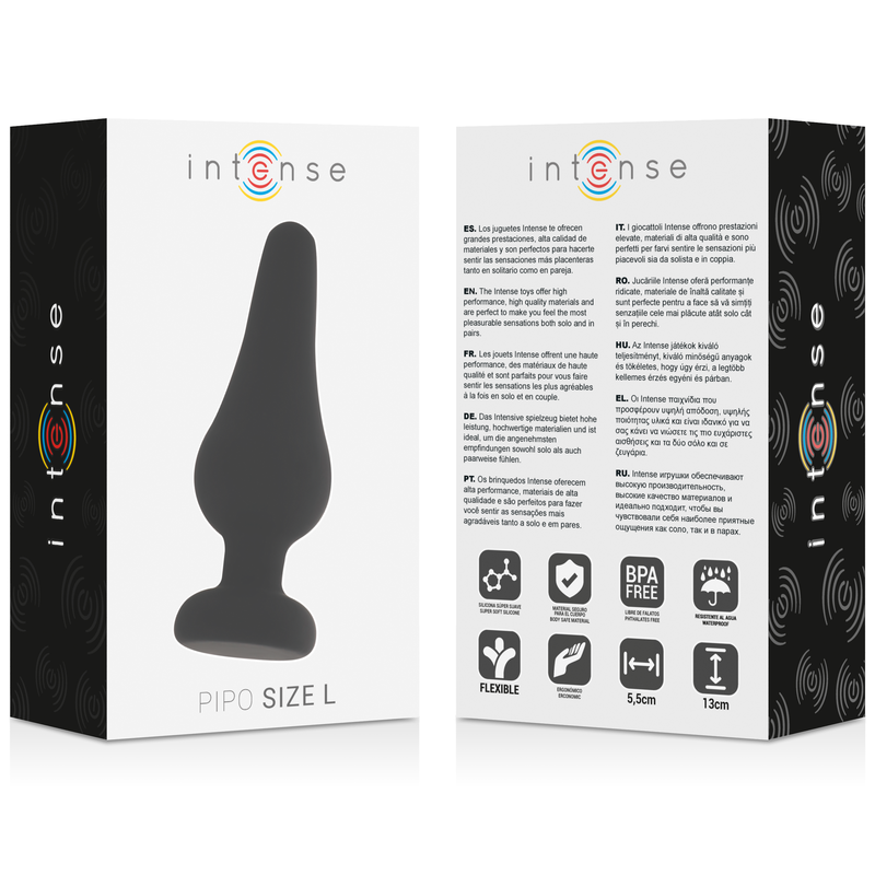 INTENSE - ANALPLUG PIPO L SORT SILIKONE 13 CM