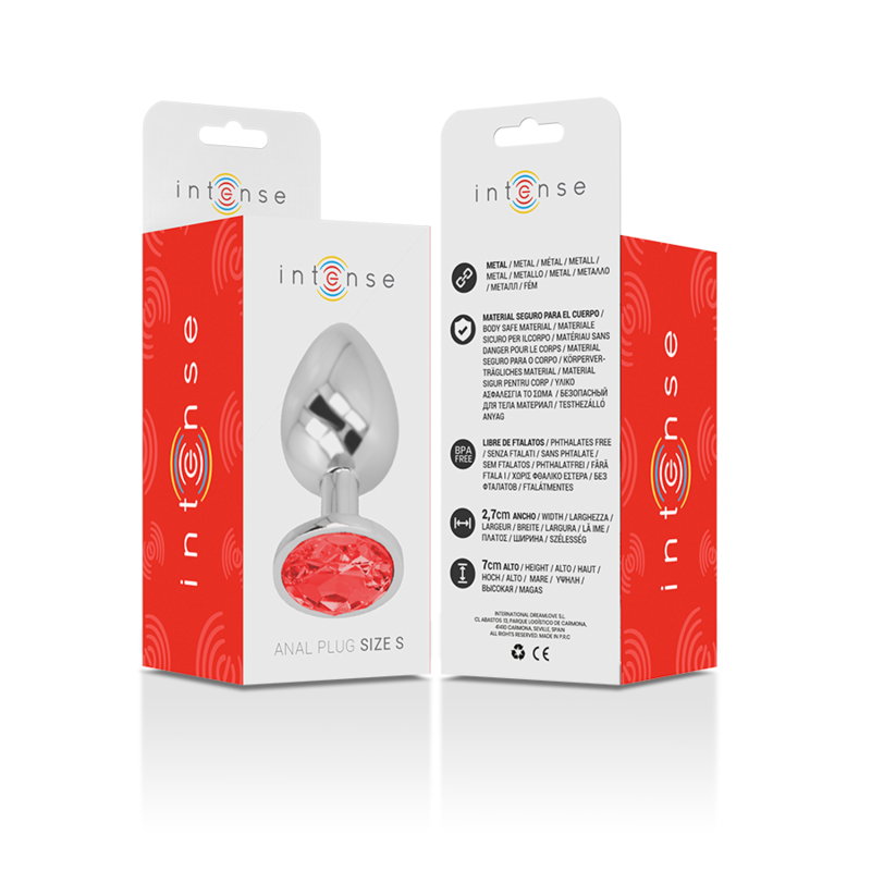 INTENSE - ANALPLUG I ALUMINIUM MED RØD KRYSTAL STØRRELSE S