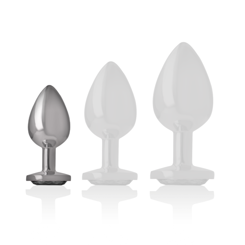 INTENSE - ANALPLUG I ALUMINIUM MED SORT KRYSTAL STØRRELSE S