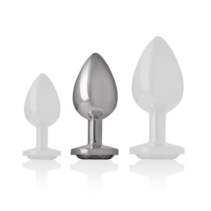 INTENSE - ANALPLUG I ALUMINIUM MED SORT GLAS STØRRELSE M