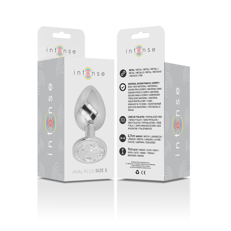 INTENSE - ANALPLUG I ALUMINIUM MED SØLVKRYSTAL STØRRELSE S