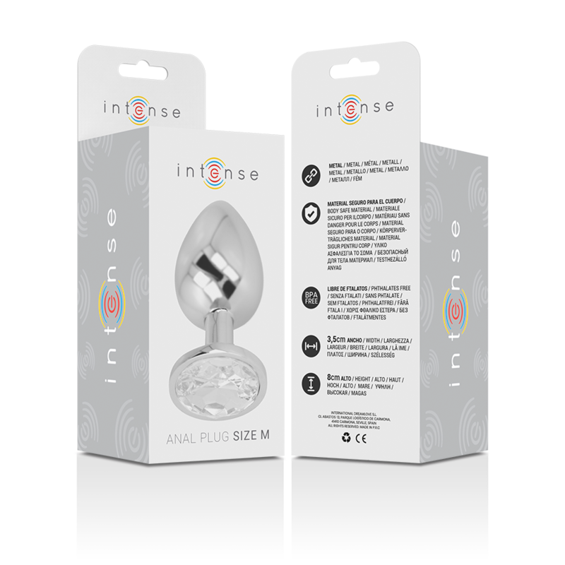 INTENSE - ANALPLUG I ALUMINIUM MED SØLVKRYSTAL STØRRELSE M