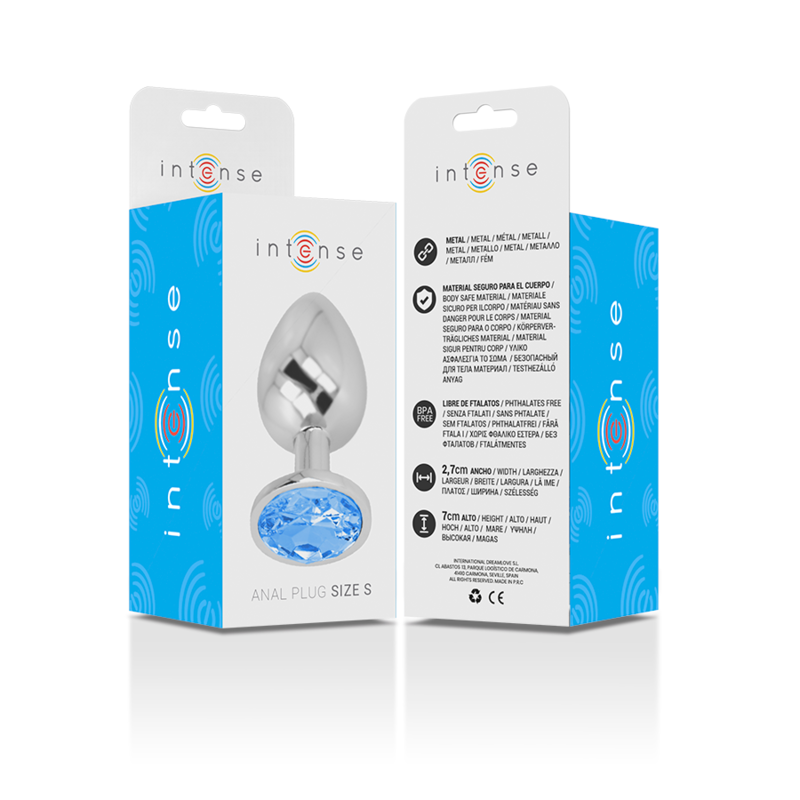 INTENSE - ANALPLUG I ALUMINIUM MED BLÅ KRYSTAL STØRRELSE S