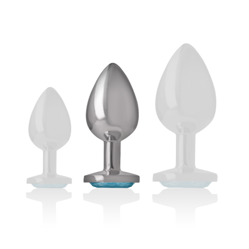 INTENSE - ANALPLUG I ALUMINIUM MED BLÅT GLAS STØRRELSE M