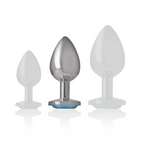 INTENSE - ANALPLUG I ALUMINIUM MED BLÅT GLAS STØRRELSE M