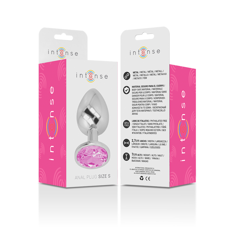 INTENSE - ANALPLUG I ALUMINIUM MED LYSERØD KRYSTAL STØRRELSE S