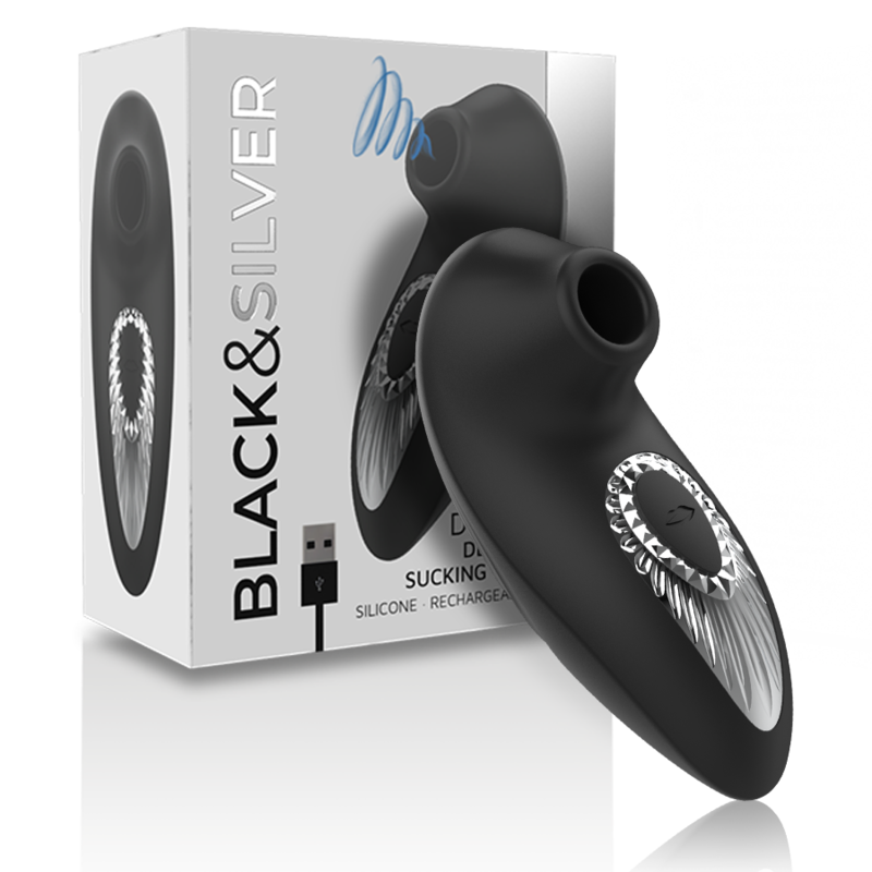 BLACK&SILVER - DRAKE DELUXE SUCKING VIBE GENOPLADELIG SILIKONE SORT