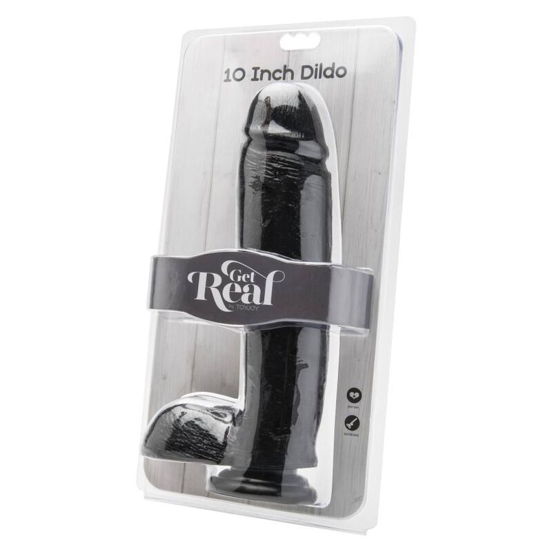 GET REAL - DILDO 25,5 CM MED NØGLER SORT