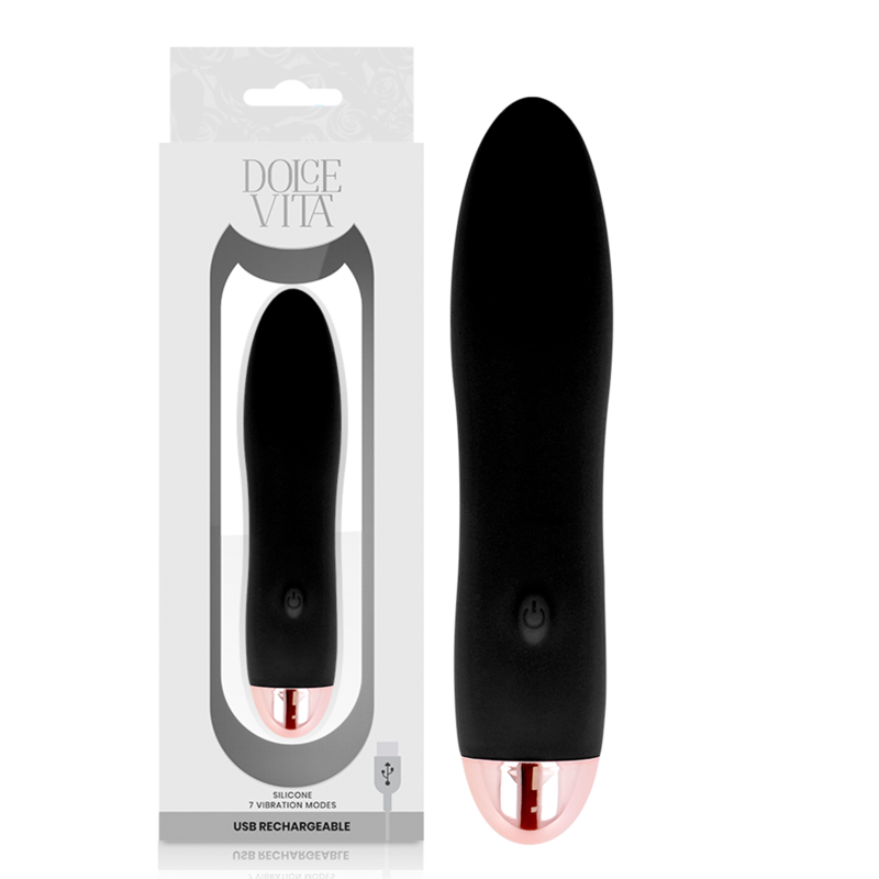 DOLCE VITA - GENOPLADELIG VIBRATOR FIRE SORTE 7 HASTIGHEDER