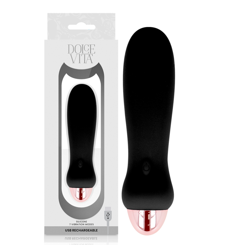 DOLCE VITA - GENOPLADELIG VIBRATOR MED FEM SORT 7 HASTIGHEDER