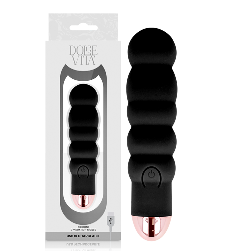 DOLCE VITA - GENOPLADELIG VIBRATOR SEKS SORT 7 HASTIGHEDER