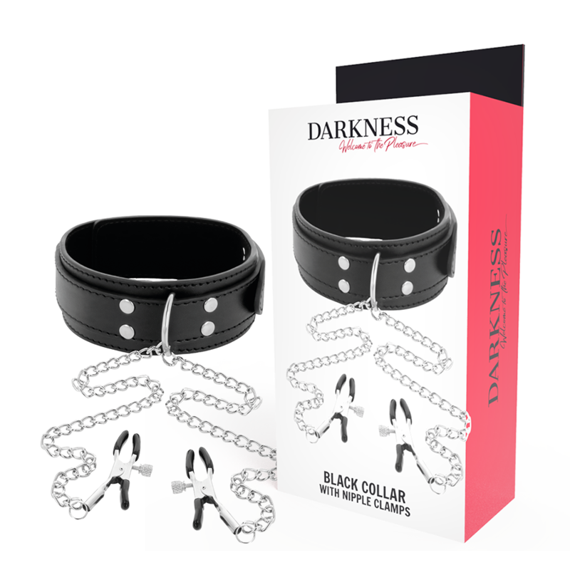 DARKNESS - HALSBÅND MED BRYSTVORTEKLEMMER SORT
