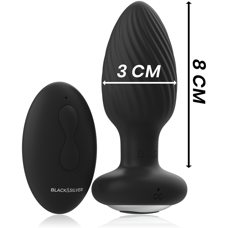 BLACK&SILVER - WELLS PLUG SILIKONE ANAL ROTATOR FJERNBETJENING