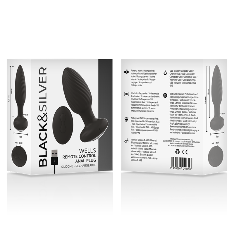 BLACK&SILVER - WELLS PLUG SILIKONE ANAL ROTATOR FJERNBETJENING