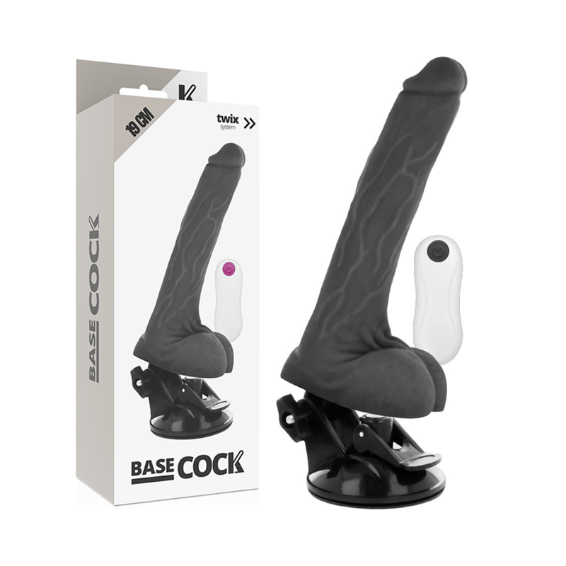 BASECOCK - REALISTISK VIBRATOR FJERNBETJENING SORT 19 CM -O- 4 CM