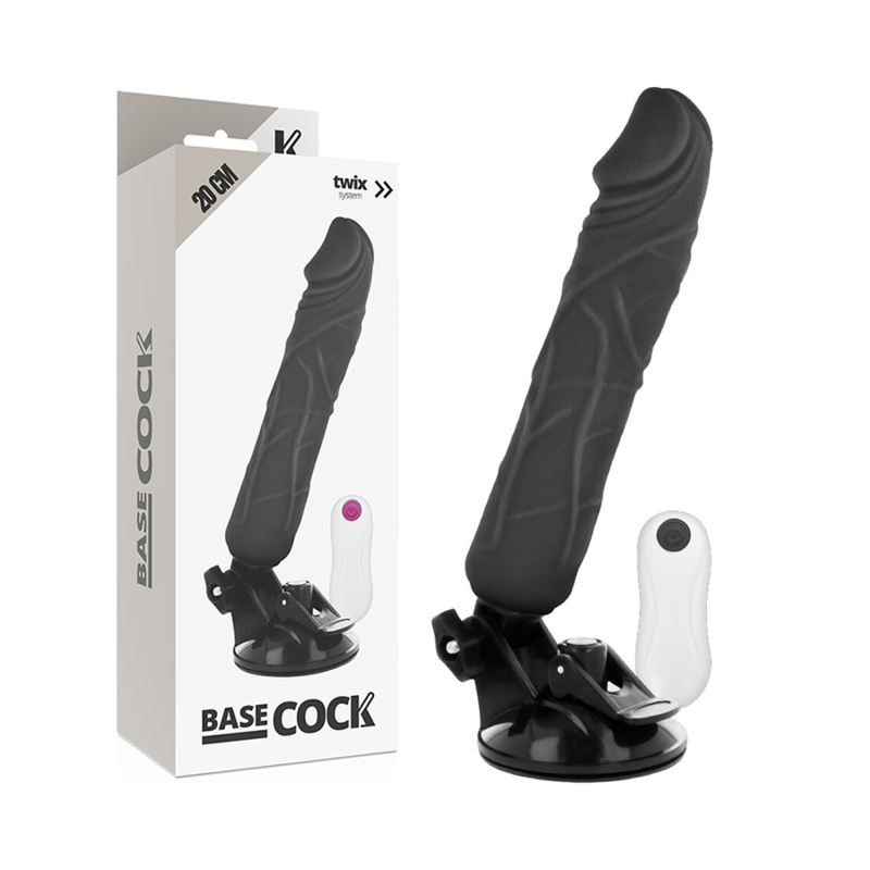 BASECOCK - REALISTISK VIBRATOR FJERNBETJENING SORT 20 CM -O- 4 CM