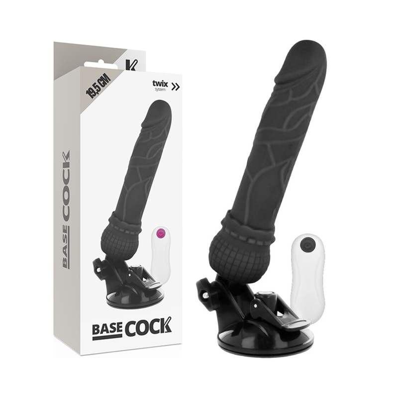 BASECOCK - REALISTISK VIBRATOR FJERNBETJENING SORT 19,5 CM -O- 4 CM