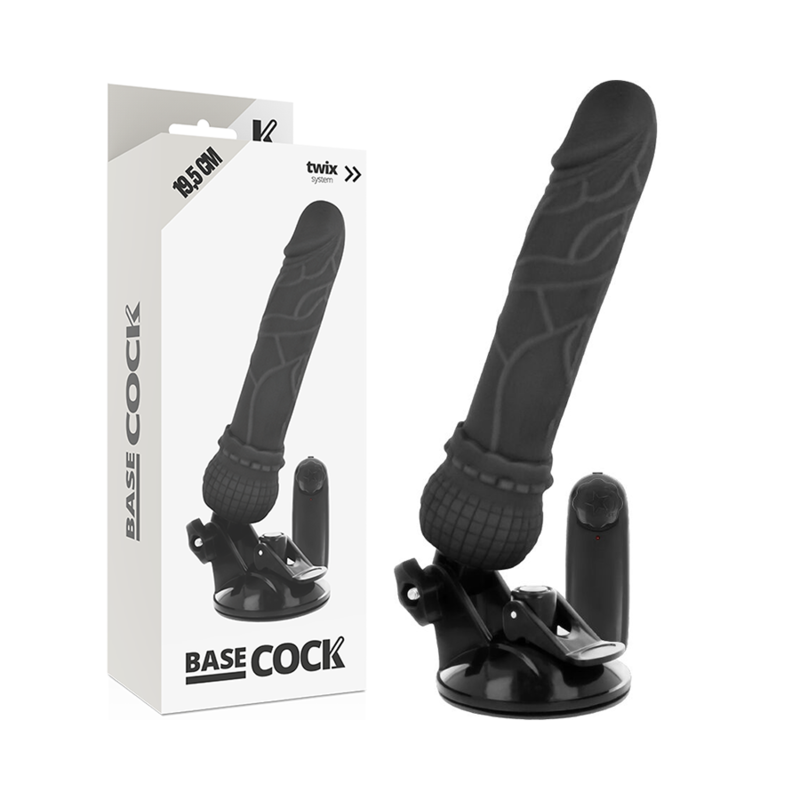 BASECOCK - REALISTISK VIBRATOR FJERNBETJENING SORT 19,5 CM -O- 4 CM