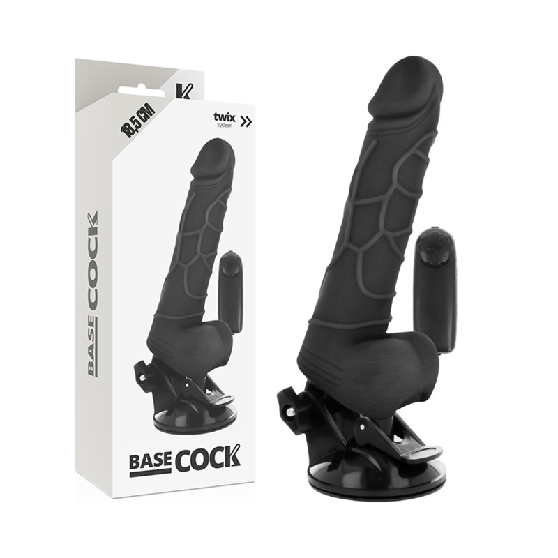 BASECOCK - REALISTISK VIBRATOR FJERNBETJENING SORT 18,5 CM -O- 4CM